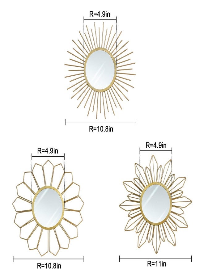 hogardeck Metal Mirrors Wall Decor - 3 Pcs 11" Metal Sunburst Flower Wall Mirrors Home Décor, Decorative Hanging Wall Art for Living Room, Bedroom, Kitchen, Bathroom, Entryway - Image 2