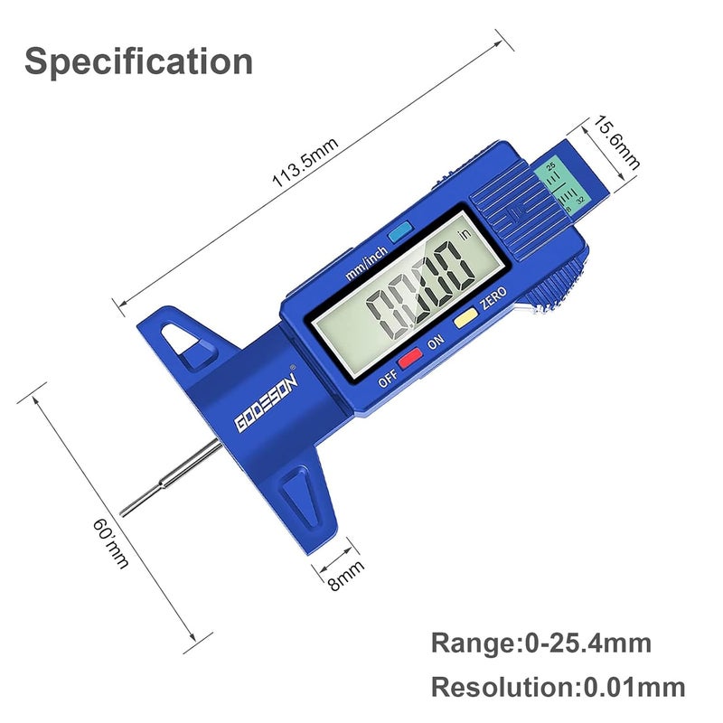 GODESON Digital Tire Tread Depth Gauge with LCD Display and Color-Coded Bar - Image 3