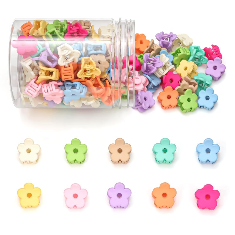 JANFUN Small Flower Hair Clips 100PCS, Mini Hair Clips Baby Claw Clips Cute Jaw Clips Hair Pins Hair Barrettes Toddler Hair Accessories for Women Girls Kids Teens, Colorful - Image 1