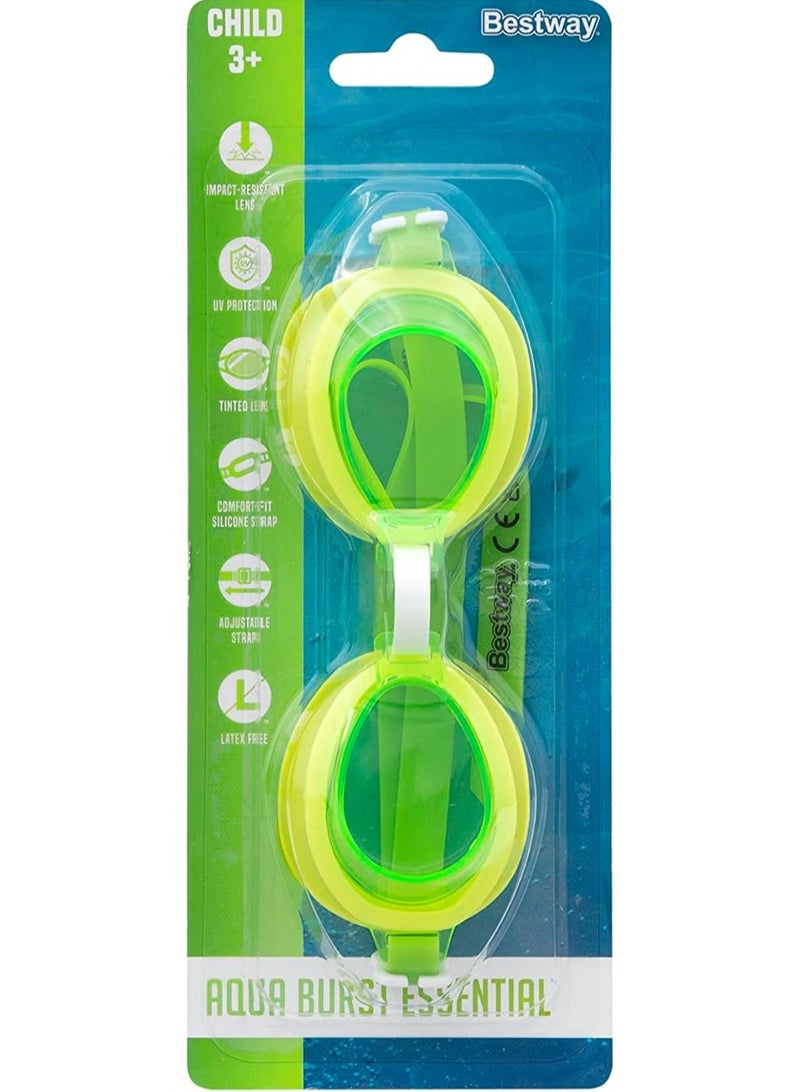 بست واي نظارات سباحة للأطفال Bestway Aqua Burst Essential: حماية من الأشعة فوق البنفسجية، عدسات ملونة مقاومة للصدمات، أكواب سيليكون مريحة، حزام وجسر أنف قابل للتعديل، 3+ سنوات - Image 2