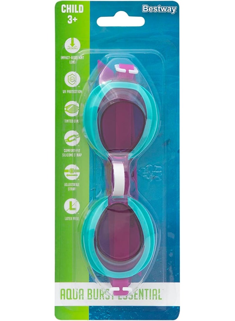 بست واي نظارات سباحة للأطفال Bestway Aqua Burst Essential: حماية من الأشعة فوق البنفسجية، عدسات ملونة مقاومة للصدمات، أكواب سيليكون مريحة، حزام وجسر أنف قابل للتعديل، 3+ سنوات - Image 3