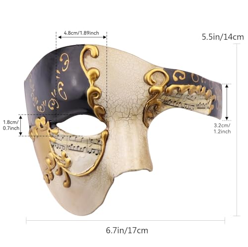 Thmyo Half Face Men's Phantom Of The Opera Vintage Design Venetian Carnival Masquerade Mask (Beige & black) - Image 2