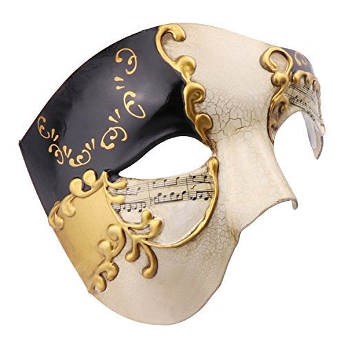 Thmyo Half Face Men's Phantom Of The Opera Vintage Design Venetian Carnival Masquerade Mask (Beige & black) - Image 5