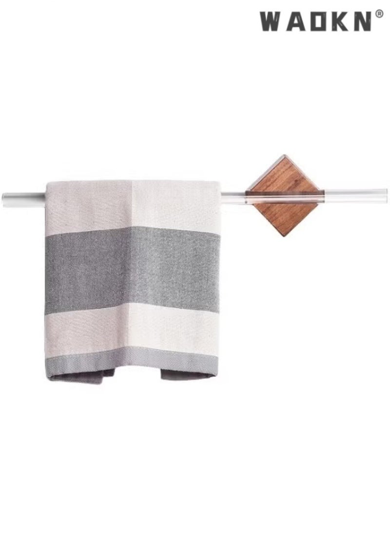 WAOKN Bath Towel Bar Single Rack Classic Wall Mounted Bathroom Towel Holder Toilet Kitchen Towel Shelf Single Layer Bathroom wall towel rack (walnut base and acrylic suspension)  - Image 1