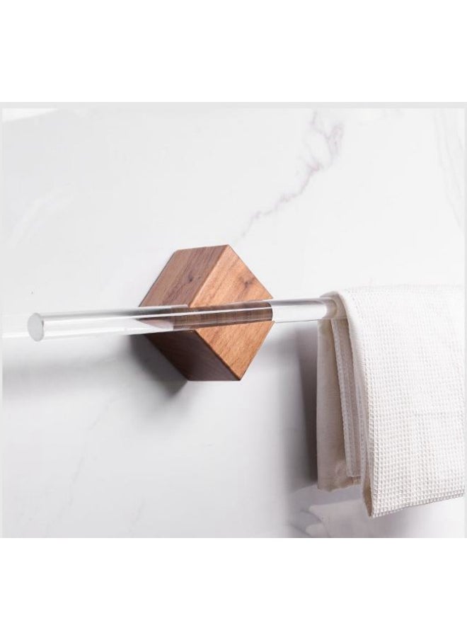 WAOKN Bath Towel Bar Single Rack Classic Wall Mounted Bathroom Towel Holder Toilet Kitchen Towel Shelf Single Layer Bathroom wall towel rack (walnut base and acrylic suspension)  - Image 3