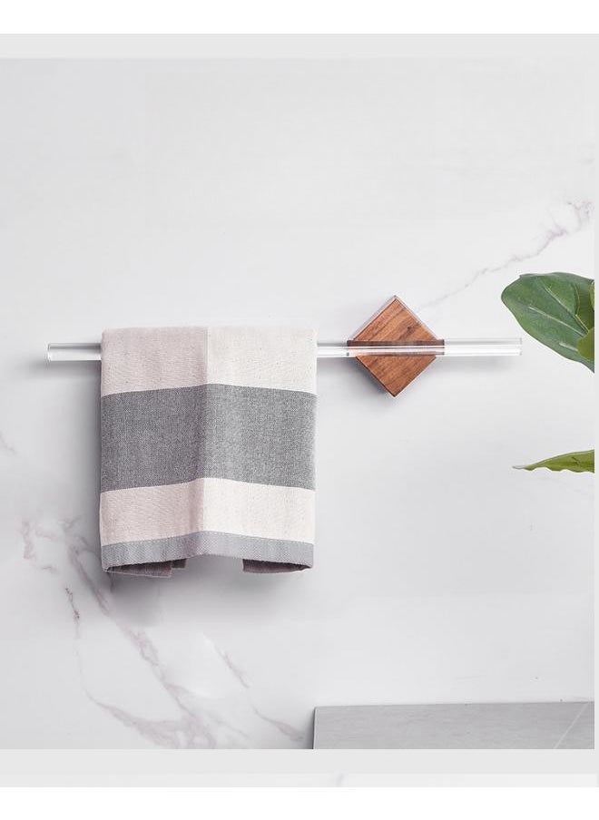 WAOKN Bath Towel Bar Single Rack Classic Wall Mounted Bathroom Towel Holder Toilet Kitchen Towel Shelf Single Layer Bathroom wall towel rack (walnut base and acrylic suspension)  - Image 4