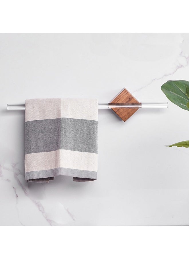 WAOKN Bath Towel Bar Single Rack Classic Wall Mounted Bathroom Towel Holder Toilet Kitchen Towel Shelf Single Layer Bathroom wall towel rack (walnut base and acrylic suspension)  - Image 2