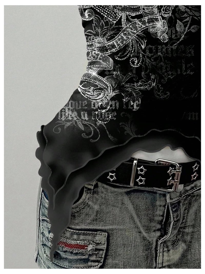 SweatyRocks Women's Gothic Graphic Halter Crop Tops Y2k Sleeveless Shirts Grunge Music Festival Concert Outfit Multicolor Large - Image 4