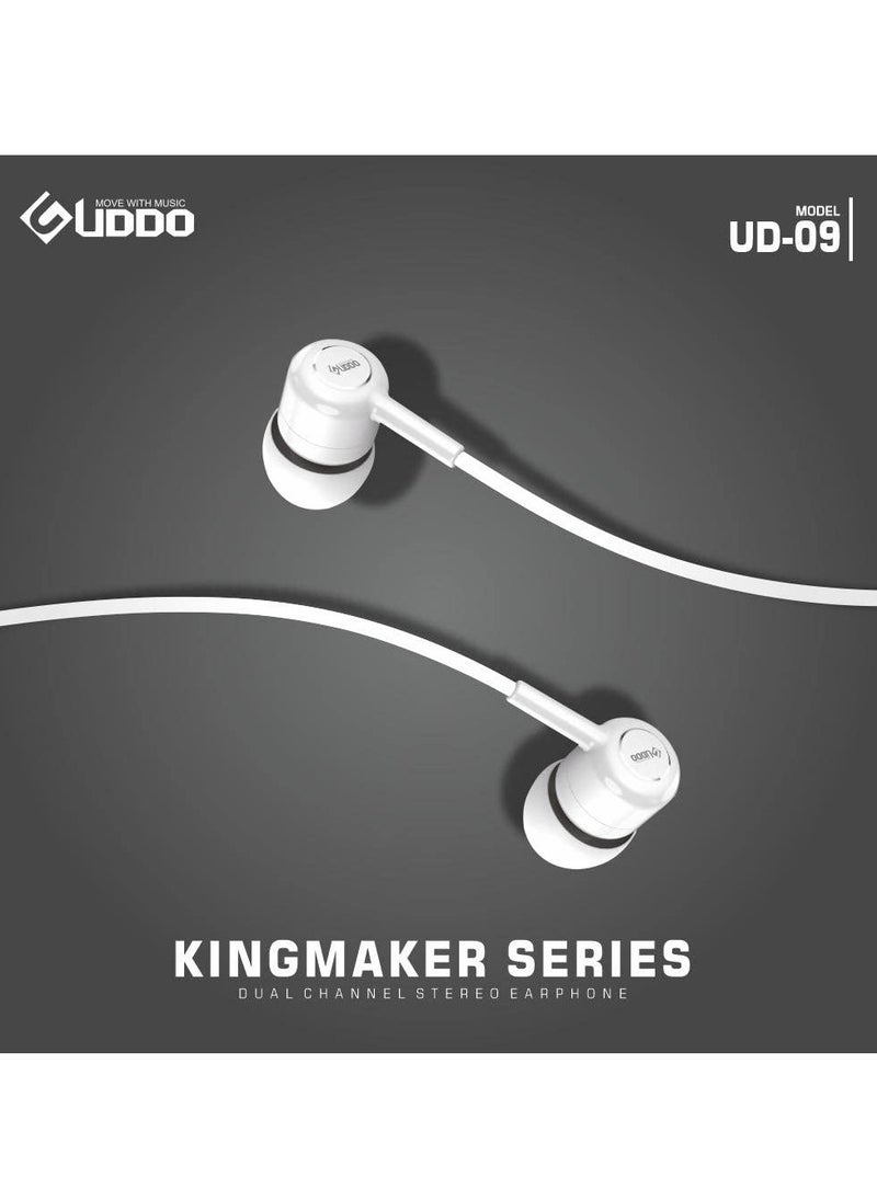 Generic - UDDO UD-09 Wired Earphones, Dual Channel Stereo with Built-in Mic - WHITE - Image 1