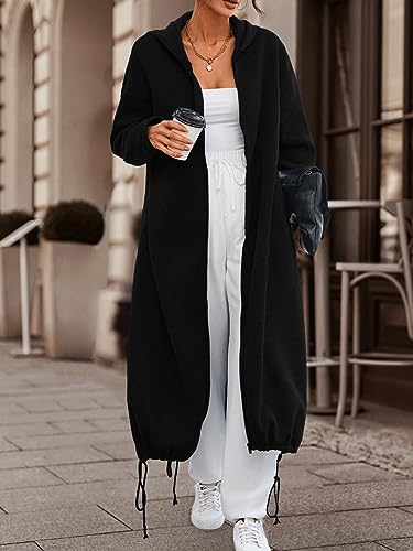 Ebifin Women's Oversized Full Zip Sweatshirts Drop Shoulder Hoodies Drawstring Long Jackets With Pockets Black - Image 4