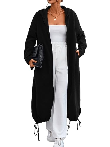 Ebifin Women's Oversized Full Zip Sweatshirts Drop Shoulder Hoodies Drawstring Long Jackets With Pockets Black - Image 1