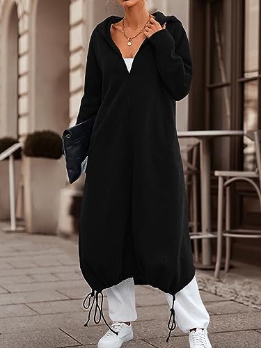 Ebifin Women's Oversized Full Zip Sweatshirts Drop Shoulder Hoodies Drawstring Long Jackets With Pockets Black - Image 5