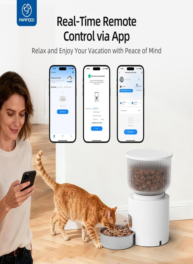 PAPIFEED موزع مياه وإطعام القطط الأوتوماتيكي من بابيفيد، سعة 3 لترات/12 كوبًا، مزود بتقنية واي فاي 2.4 جيجا هرتز، مع وعاء من الفولاذ المقاوم للصدأ، تحكم ذكي عبر تطبيق للتغذية عن بُعد، من 1 إلى 12 وجبة يوميًا، قابل للفصل لسهولة التنظيف (أبيض) - Image 3