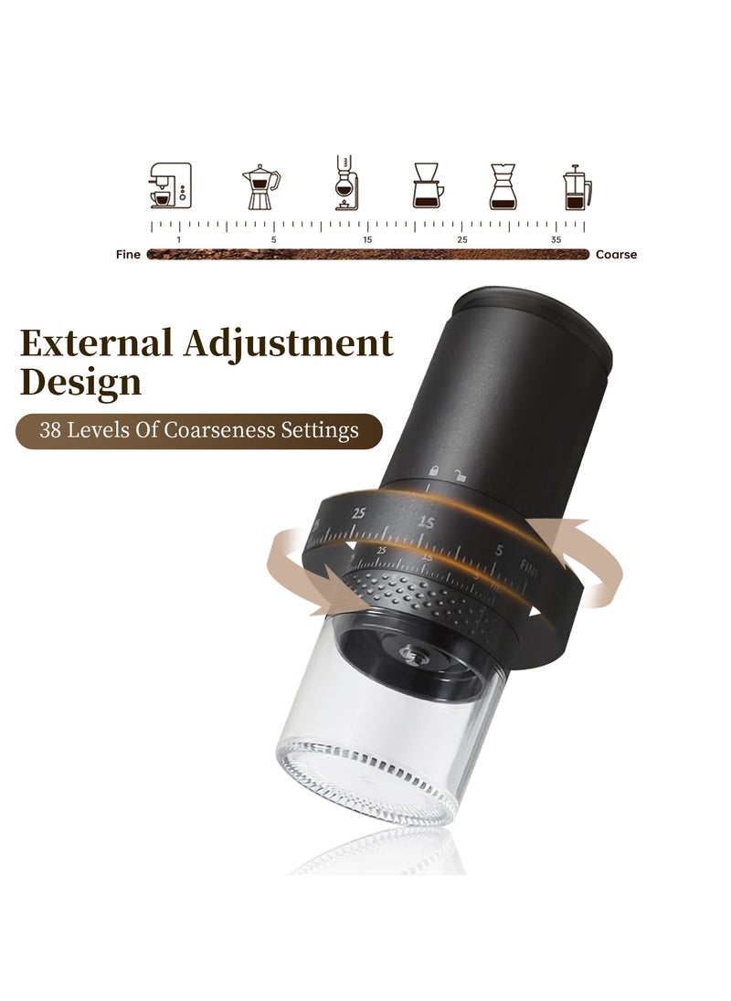Perfin Electric Coffee Grinder with battery level display, Portable Coffee burr Grinder, 38 external gear adjustable grind settings, USB rechargeable Grinder for Home Travel Office  - Image 5