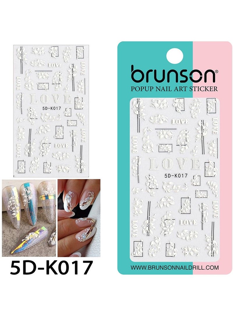 brunson Flower Nail Art Sticker Decals 5d Exquisite Embossed Nail Art Supplies Self-Adhesive Nail Art Decoration
