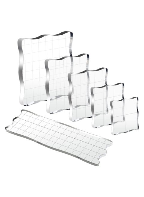SYOSI Acrylic Stamp Block, Clear Stamps Block with Grid Lines, Assorted Sizes Acrylic Blocks Decorative Stamp Blocks, for Scrapbooking Crafts Card Making, 6 Pcs