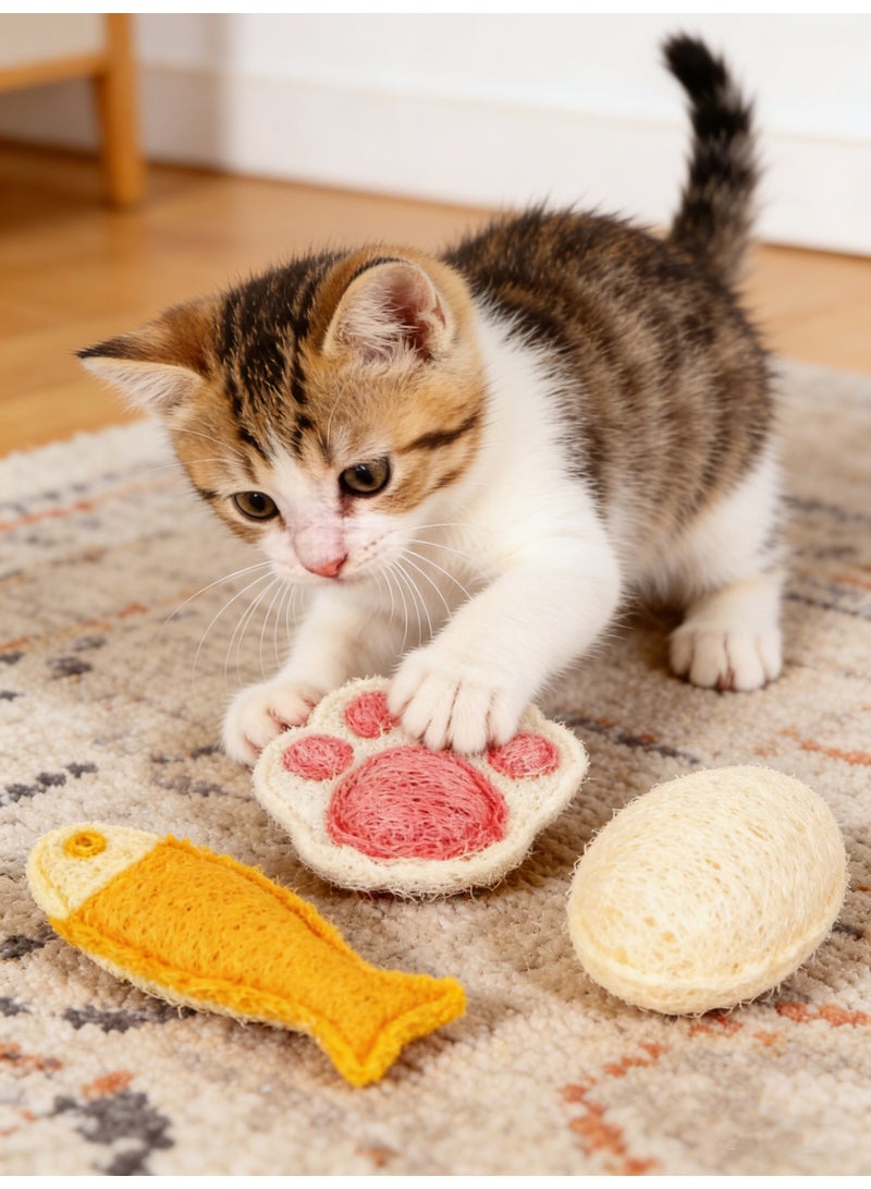 Sisily 3Pcs Cat Toys,Natural loofah Chew Toy for Pet Cats, Helps Grind Teeth, Cute Three-Piece Set, Eco-Friendly and Natural - Image 2