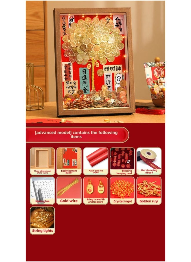 Generic Ge Qiang Fortune Tree Diy Photo Frame 50 Cents Coin Decoration Move Opening Wedding Year Gift Ornaments Material Bag-Color:10inch Hanging + Gift Recommendation [color Paper + Ribbon + Hanging Card + Gift Box] - Advanced Model: Including Gold Coin [80% Customer Choice] (bring In Wealth And Treasure Background + Hu  - Image 1