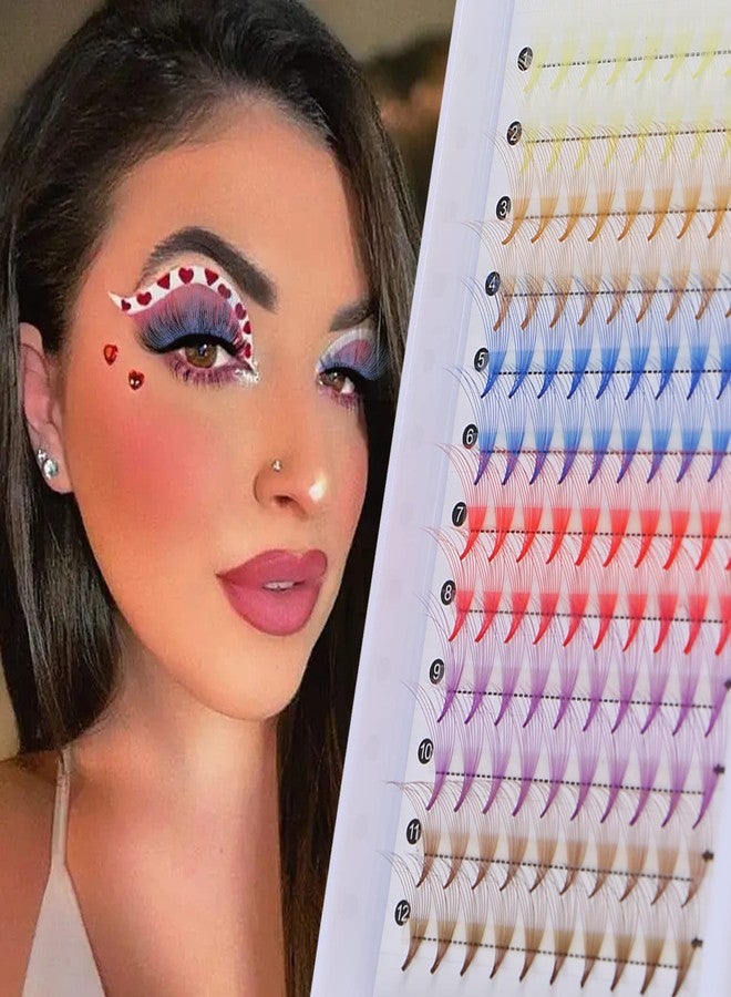 UHOMENY Color Cluster Lashes, UHOMENY Individual Lashes Extension Natural Mixed Color Pink Makeup Cluster EyeLashes Single Soft Fans Lashes DIY Eyelash Extension at Home with color (6 colors 10D 0.07C 14mm) (Color Cluster Lashes) - Image 1