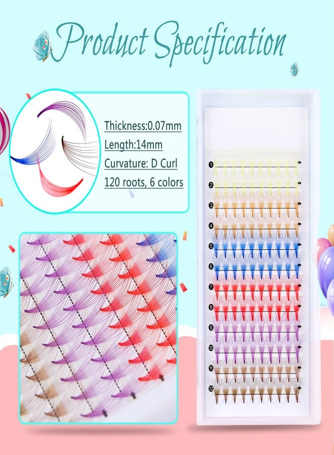 UHOMENY Color Cluster Lashes, UHOMENY Individual Lashes Extension Natural Mixed Color Pink Makeup Cluster EyeLashes Single Soft Fans Lashes DIY Eyelash Extension at Home with color (6 colors 10D 0.07C 14mm) (Color Cluster Lashes) - Image 2