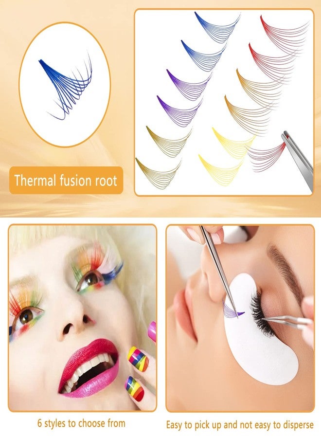 UHOMENY Color Cluster Lashes, UHOMENY Individual Lashes Extension Natural Mixed Color Pink Makeup Cluster EyeLashes Single Soft Fans Lashes DIY Eyelash Extension at Home with color (6 colors 10D 0.07C 14mm) (Color Cluster Lashes) - Image 3