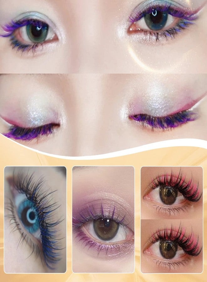 UHOMENY Color Cluster Lashes, UHOMENY Individual Lashes Extension Natural Mixed Color Pink Makeup Cluster EyeLashes Single Soft Fans Lashes DIY Eyelash Extension at Home with color (6 colors 10D 0.07C 14mm) (Color Cluster Lashes) - Image 5