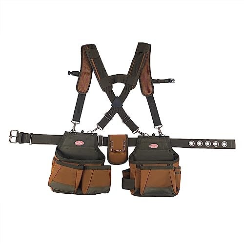 Bucket Boss - AirLift Tool Belt with Suspenders, Tool Belts - Original Series (50100) with 12 pockets, Brown , 52 Inch - Image 1