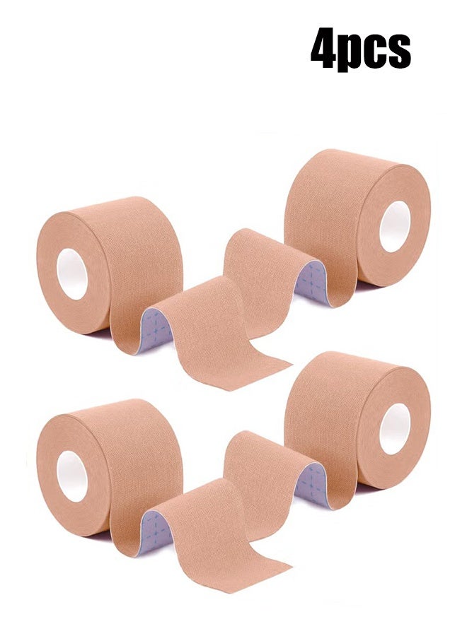 واي جيه 4 لفات شريط الحركة شريط كنيزيو مقاوم للعرق مع قوة تقليل الألم العضلي، تخفيف التهاب المفاصل، شريط رياضي مرن للياقة البدنية الجري 5 سم × 5 متر (اللون البيج) - Image 1