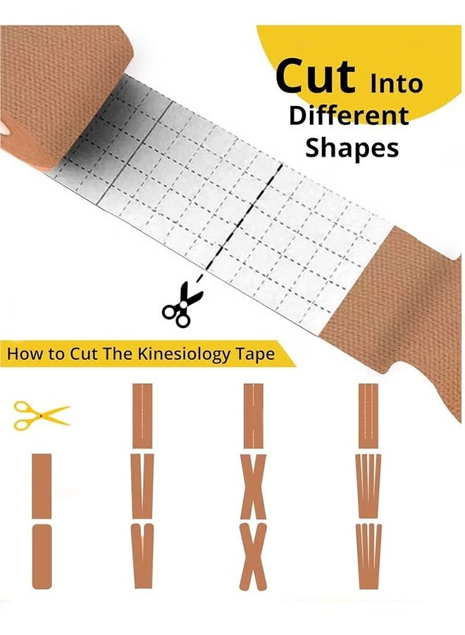واي جيه 4 لفات شريط الحركة شريط كنيزيو مقاوم للعرق مع قوة تقليل الألم العضلي، تخفيف التهاب المفاصل، شريط رياضي مرن للياقة البدنية الجري 5 سم × 5 متر (اللون البيج) - Image 3