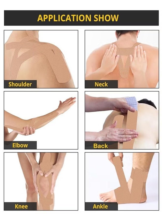 واي جيه 4 لفات شريط الحركة شريط كنيزيو مقاوم للعرق مع قوة تقليل الألم العضلي، تخفيف التهاب المفاصل، شريط رياضي مرن للياقة البدنية الجري 5 سم × 5 متر (اللون البيج) - Image 4