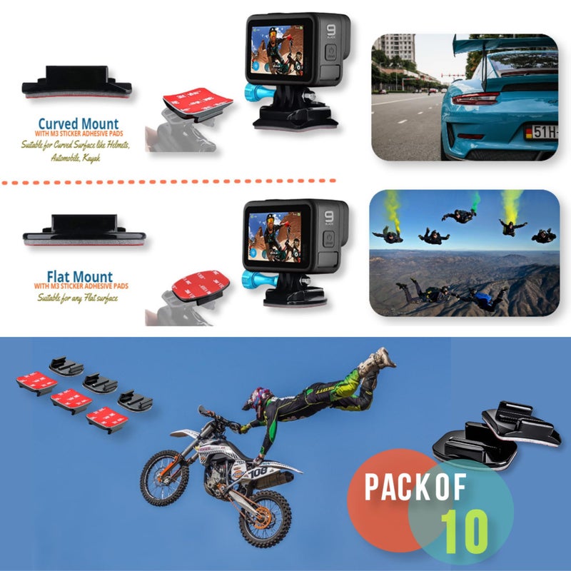 MiPremium Helmet Mount Adhesive Sticky Pads for GoPro Hero 13 12 11 10 9 8 MAX Go Pro 7 6 5 4 3 2 1 Session Insta 360 DJI Osmo Campark SJCAM AKASO Action Cameras Buckle Mounts Adapter Accessories Mounting Kit - Image 5