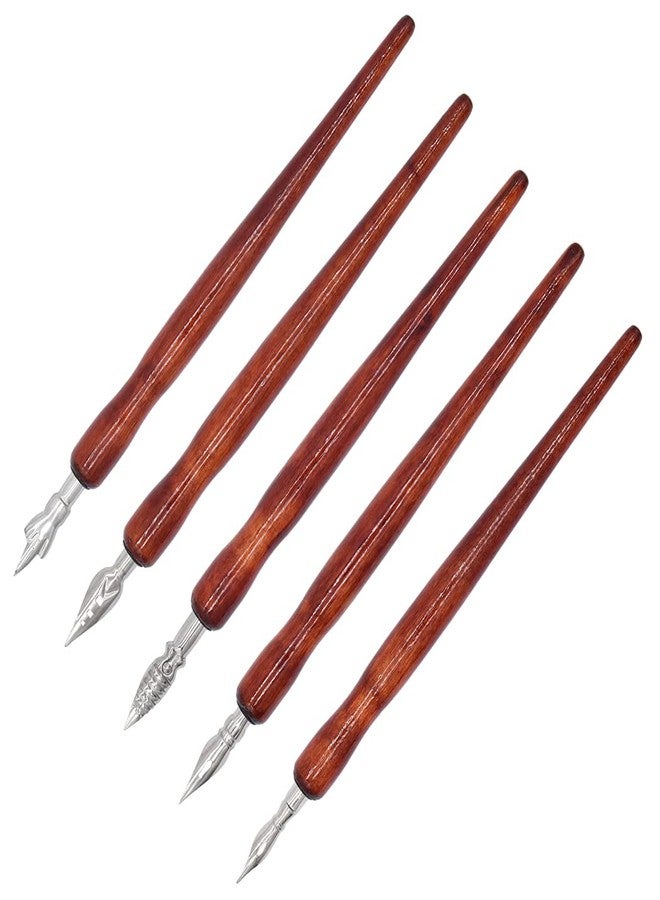 XIAOYU Cartoon Comic Dip Pen Set, 5PCS Comic Pen Holders with 5 Pieces Comic Pen Nibs Kit, Wooden Comic Pen Nib Holder for Writing, Painting, Signing, Brown - Image 1