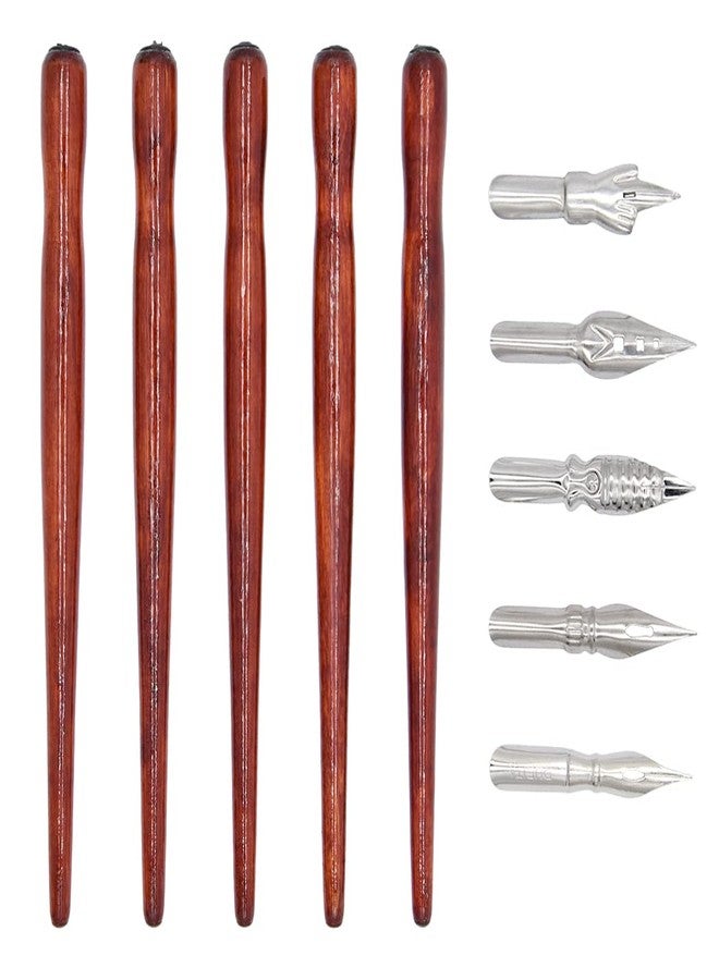 XIAOYU Cartoon Comic Dip Pen Set, 5PCS Comic Pen Holders with 5 Pieces Comic Pen Nibs Kit, Wooden Comic Pen Nib Holder for Writing, Painting, Signing, Brown - Image 2
