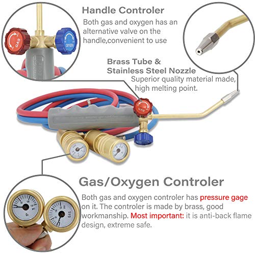 Cybring Oxygen MAPP Torch Kit With Pressure Meter With Tank Support, Glasses And Flint Spark Lighter(Gas Cylinders Not Included) - Image 4