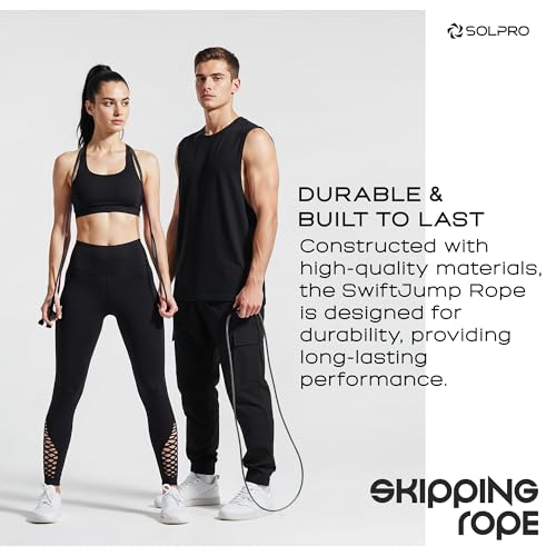Solpro Aero Adjustable Jump Rope Skipping Rope for men, women, kids, boys, girls | Unisex, Tangle-Free, Durable, Ideal for fitness, cardio, agility & home workouts.(Black) - Image 5