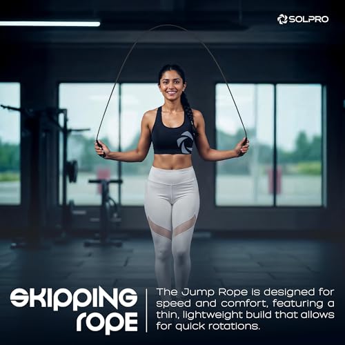 Solpro Aero Adjustable Jump Rope Skipping Rope for men, women, kids, boys, girls | Unisex, Tangle-Free, Durable, Ideal for fitness, cardio, agility & home workouts.(Black) - Image 2