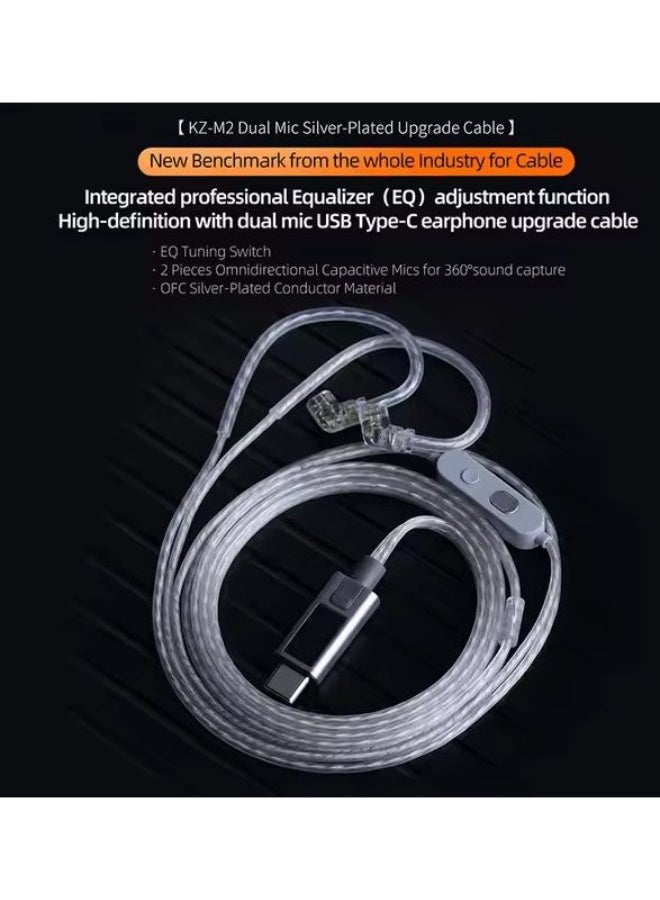 KZ M2 Type-C 0.78mm Silver-Plated Earphone Upgrade Cable, featuring Dual Microphones, High-Performance DAC Chip, Hi-Fi Audio Decoding, and Adjustable Sound Modes. Premium 0.78mm Type-C IEM Cable compatible with KZ ZS10 Pro 2 and other 0.78mm pin earphones - Image 2