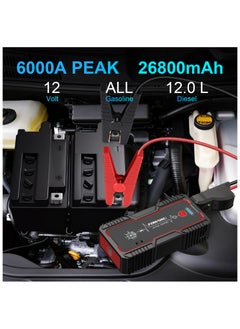 FOWAWU FOWAWU 26800mAh 6000A Car Jump Starter, Water-Resistant Jump Starter Battery Pack (ALL Gas, 12 L Diesel), Battery Jumper Starter Portable with USB output / DC 12V adapter / LED Light  - Image 2