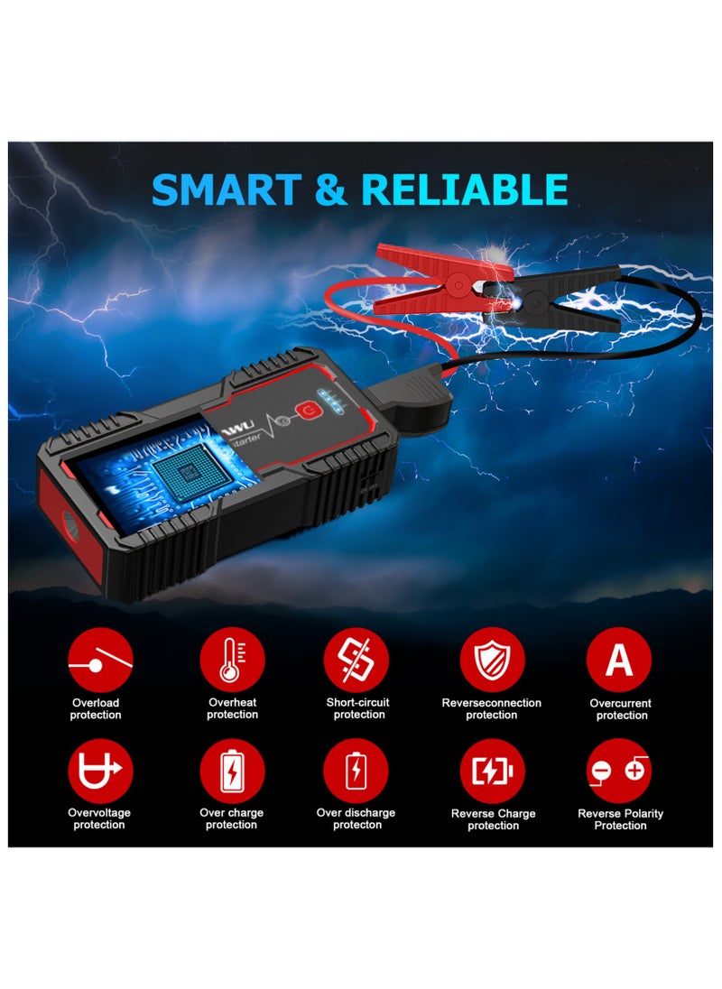 FOWAWU - FOWAWU 26800mAh 6000A Car Jump Starter, Water-Resistant Jump Starter Battery Pack (ALL Gas, 12 L Diesel), Battery Jumper Starter Portable with USB output / DC 12V adapter / LED Light - Image 1
