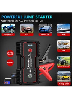 FOWAWU FOWAWU 26800mAh 6000A Car Jump Starter, Water-Resistant Jump Starter Battery Pack (ALL Gas, 12 L Diesel), Battery Jumper Starter Portable with USB output / DC 12V adapter / LED Light  - Image 4