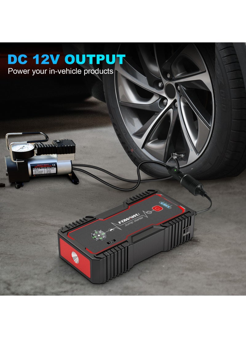 FOWAWU - FOWAWU 26800mAh 6000A Car Jump Starter, Water-Resistant Jump Starter Battery Pack (ALL Gas, 12 L Diesel), Battery Jumper Starter Portable with USB output / DC 12V adapter / LED Light - Image 1