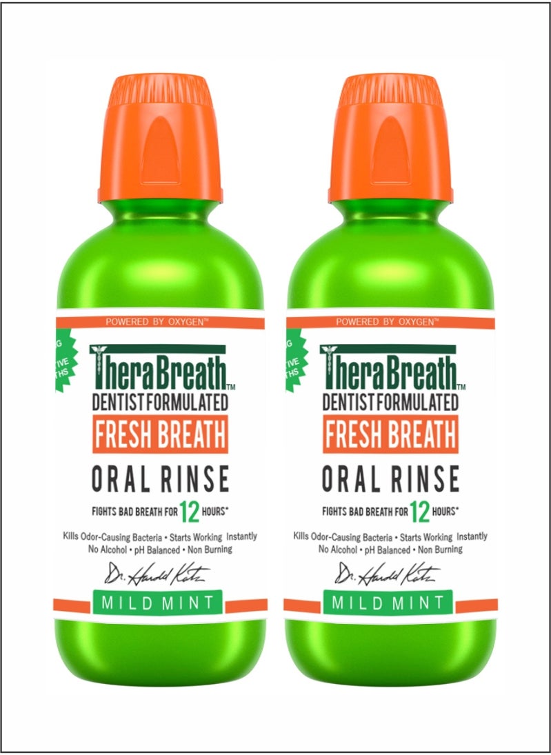 TheraBreath Fresh Breath Oral Rinse  Mild Mint, Pack of 2 for Continuous Fresh Breath 