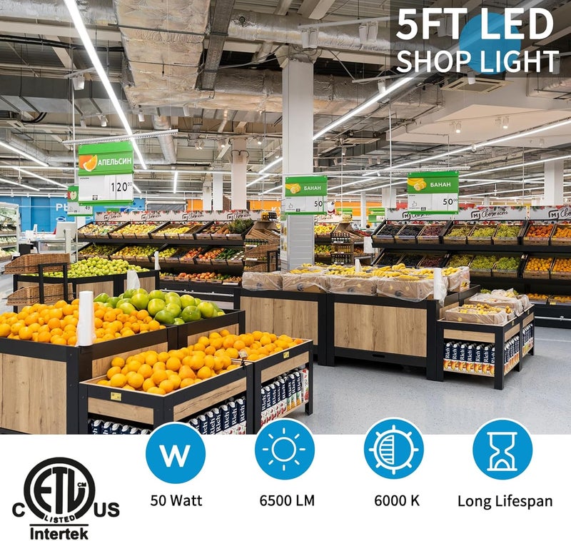 SHOPLED LED Shop Light 5FT, 50W 6500LM 6000K Cool White, V-Shape T8 Linkable LED Tube Lights, Work Shop Lights for Garage, Workbench, Basement, ETL Listed, 4 Pack - Image 3