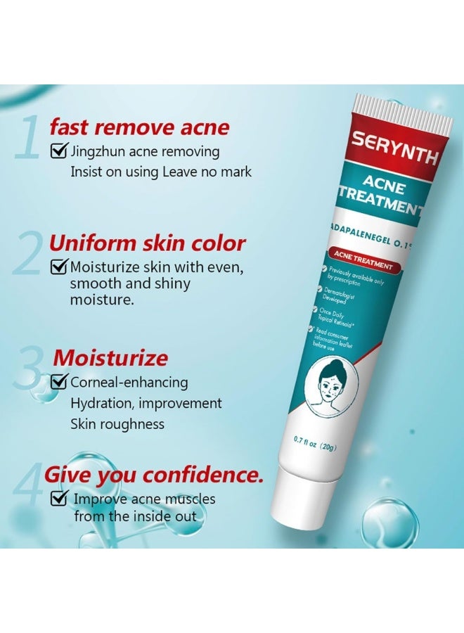 SERYNTH Acne Treatment Adapalene Gel 0.1% Acne Treatment Cream Acne Treatment Ointment Gel Acne Relief Cream Gentle Moisturizing Acne Removing Gel Pimple and Acne Removal Anti Acne Gel 20g - Image 3