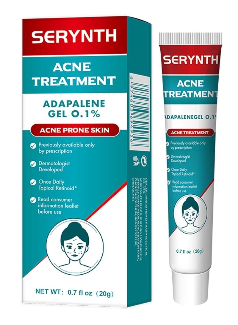 SERYNTH Acne Treatment Adapalene Gel 0.1% Acne Treatment Cream Acne Treatment Ointment Gel Acne Relief Cream Gentle Moisturizing Acne Removing Gel Pimple and Acne Removal Anti Acne Gel 20g - Image 1