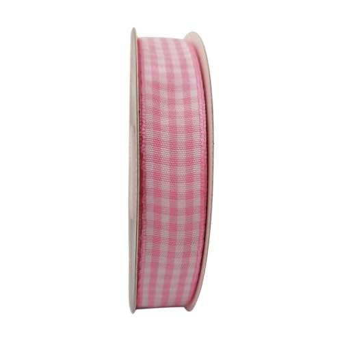 Micomon Pink Gingham Plaid Checked Ribbon 25 Yards Each Roll 100% Polyester (5/8",Pink) - Image 4