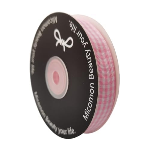 Micomon Pink Gingham Plaid Checked Ribbon 25 Yards Each Roll 100% Polyester (5/8",Pink) - Image 2