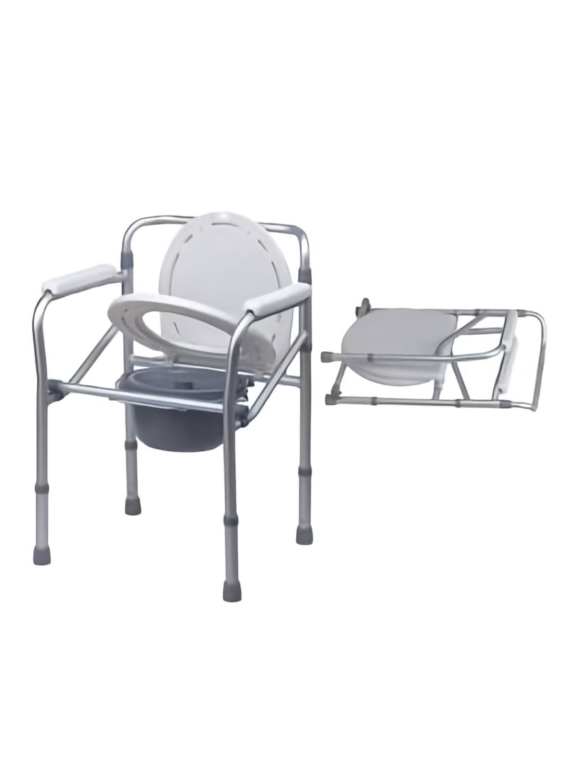 Generic Fixed toilet chair without wheels foldable with armrests and backrest with cover  - Image 3