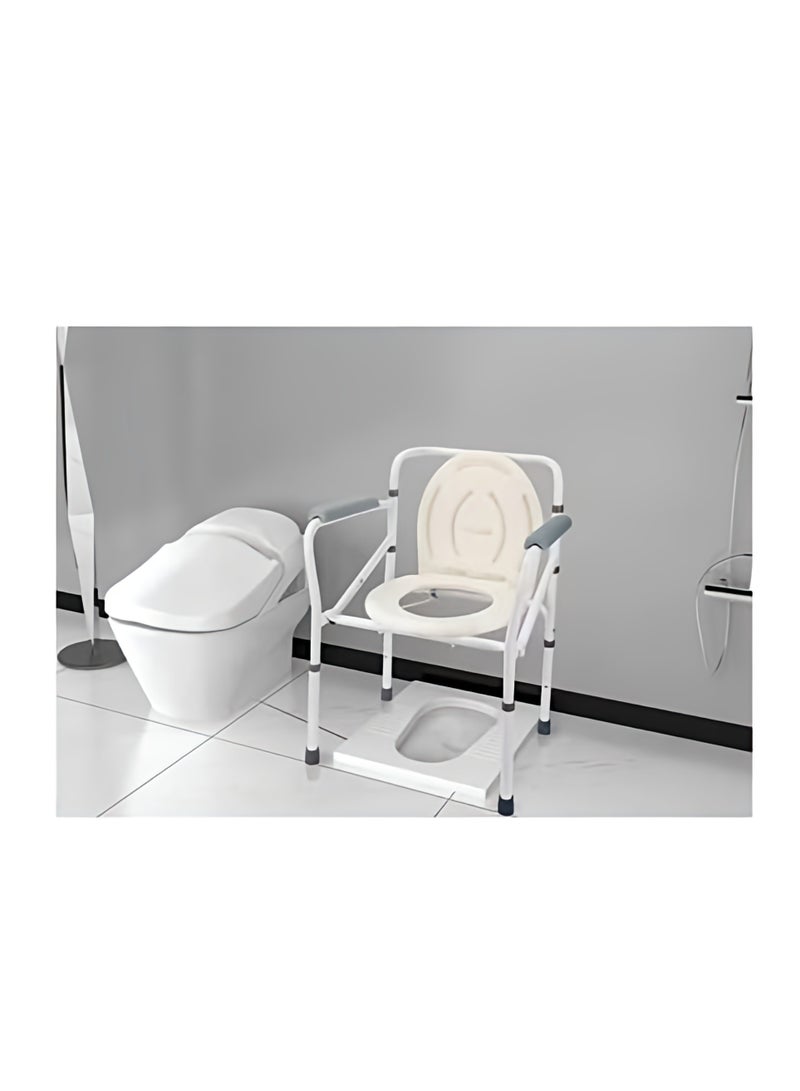 Generic Fixed toilet chair without wheels foldable with armrests and backrest with cover  - Image 2