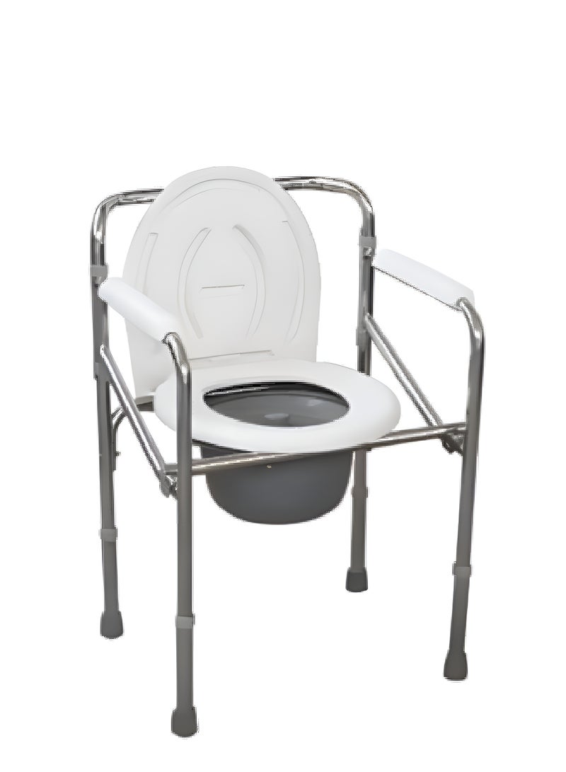Generic Fixed toilet chair without wheels foldable with armrests and backrest with cover  - Image 1